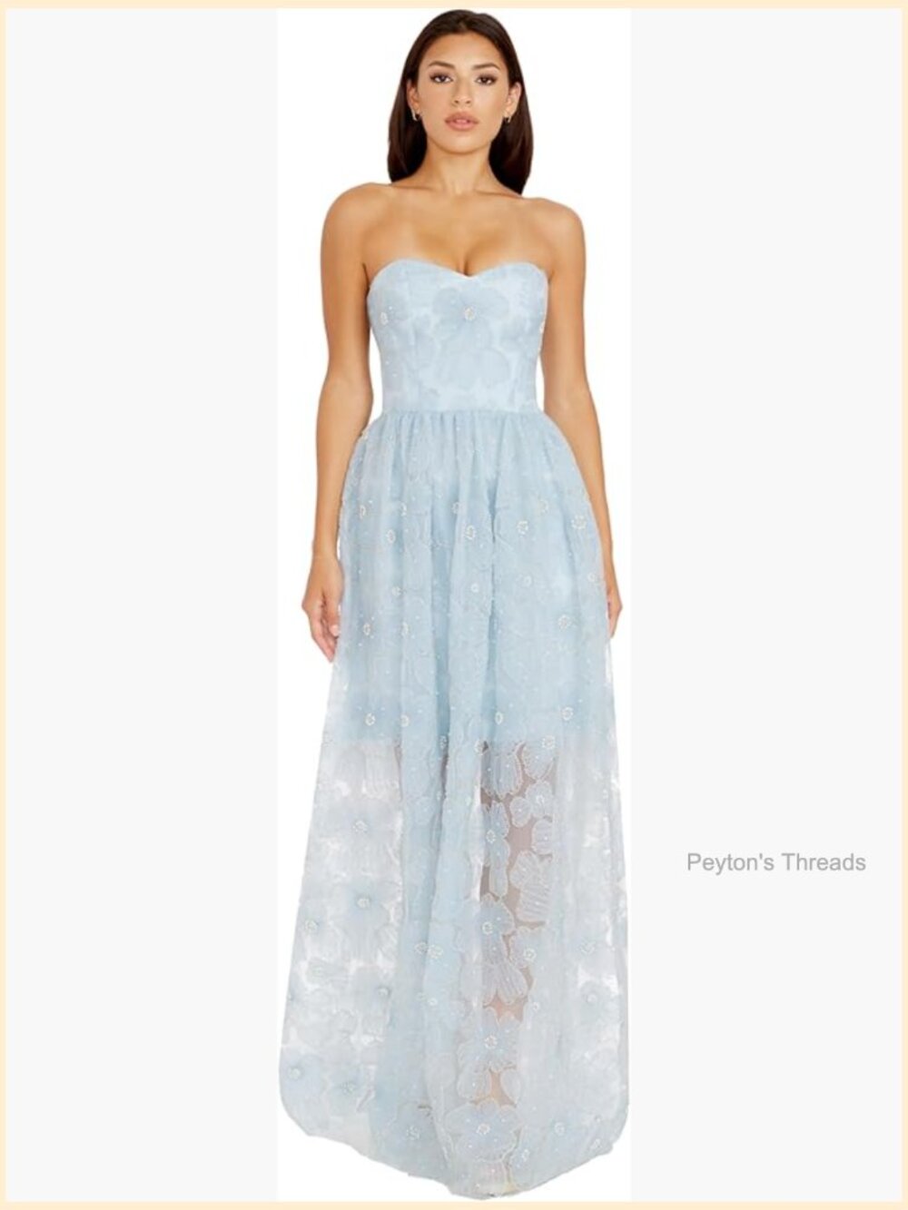 Strapless Sweetheart Fit & Flare Maxi Dress with 3D Floral Detail - Picture 1 of 3